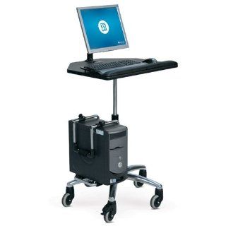 Ergonomic Solutions Height Adjustable Mobile Metal Computer Cart Workstation in Black and Silver  Computer Furniture 