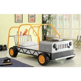 Enitial Lab Furniture of America Race Car Metal Twin Bed   Orange and Silver   Childrens Furniture