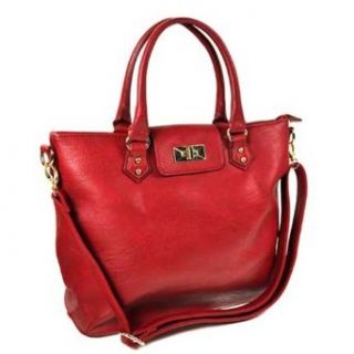 Women's Red Leather like large tote Hand bag F63 Leather Clothing