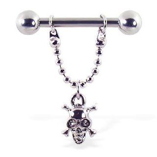 Nipple Ring With Dangling Skull, Gauge14 Body Piercing Barbells Jewelry