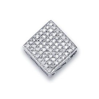 14k White Gold Square Pave Diamond Slide Pendant 1/2 ct (G H Color, I1 Clarity) Jewelry