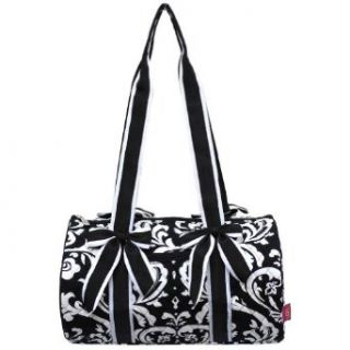 Quilted Damask White Stripe Small Duffle Tote Bag Black Clothing
