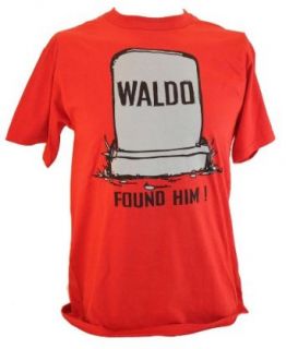 Where's Waldo? Mens T Shirt   "Found Him" Waldo's Gravestone Image on Red (Medium) Clothing