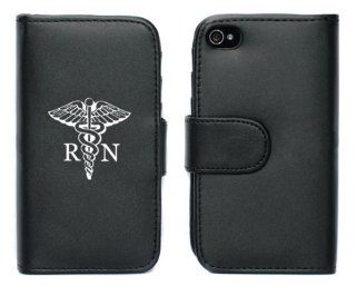 Black Apple iPhone 5 5S 5LP771 Leather Wallet Case Cover Medical Symbol RN Registered Nurse Cell Phones & Accessories
