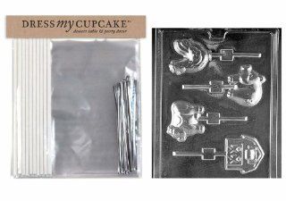 Dress My Cupcake DMCKITK143 Chocolate Candy Lollipop Packaging Kit with Mold, Farm Animal Lollipops Kitchen & Dining