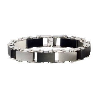 Titanium Bracelet And Black Color Ion Plating On Every Other Link With Fold Over Claso   8 Inches Long Jewelry