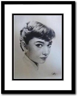 Audrey Hepburn Sketch Portrait, Charcoal Graphite Pencil Drawing Poster   11" x 14" Framed Print (WU075)  