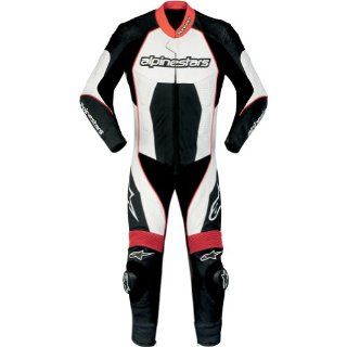 Alpinestars Carver Men's 1 Piece Leather Street Bike Racing Motorcycle Race Suits   Black/White/Red / Size 50 Automotive