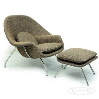 Kardiel Womb Chair & Ottoman, Oatmeal Houndstooth Twill   Armchairs