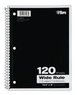 TOPS 3 Subject Spiral Notebook, Wide Ruled, 120 Sheets, White, 10.5 x 8 Inches (65063) 