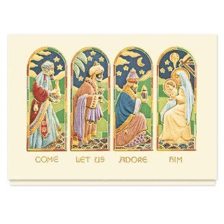 Stained Glass Nativity Holiday Card   25 Premium Holiday Cards with Foiled lined Envelopes Health & Personal Care