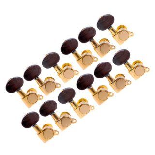 2sets 12R K 801 Enclosed Gold Tuning Pegs Machine Head Tuners w/ Amber brown Plastic Buttons for Acoustic Guitar Musical Instruments