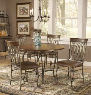 Hillsdale Montello 45 Inch 5 Piece Table Dining Set, Old Steel Finish with Brown Faux Leather, Set Includes 1 Table and 4 Chairs Home & Kitchen