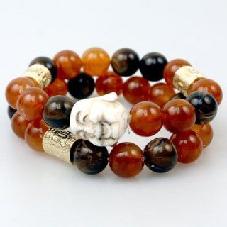 Accessory Accomplice Goldtone Ivory Buddha Brown Bead Double Strand Stretch Bracelet Jewelry
