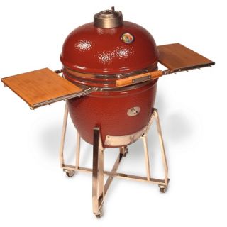 Saffire Kamado Jasper Red Grill and Smoker with Cart and Shelves   Kamado Grills