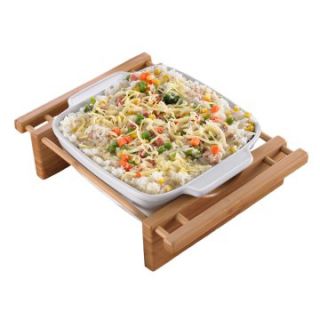 Creative Home Bamboo and Stoneware Grand Buffet Square Bakeware Dish with Bamboo Cradles   Baking Dishes