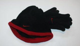 Nike Boy's Hat/Glove Cold Weather Set   Size 4/7, Black/Red Sports & Outdoors
