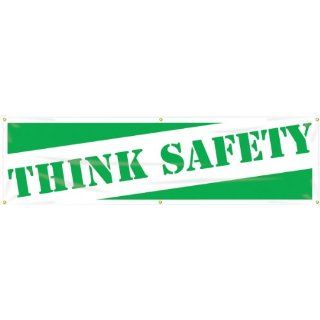 Accuform Signs MBR807 Reinforced Vinyl Motivational Safety Banner "THINK SAFETY" with Metal Grommets, 28" Width x 8' Length, Green on White Industrial Warning Signs