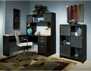 kathy ireland Office by Bush Furniture New York Skyline L Desk & Hutch with Bookcase   Desks