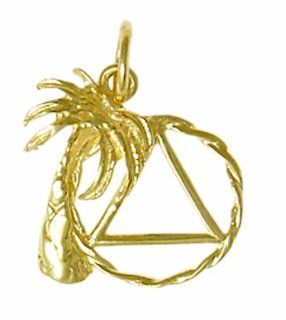 Alcoholics Anonymous Symbol Pendant, #807 3, Solid 14k, Triangle in a Twist Wire Circle w/ Palm Tree Jewelry