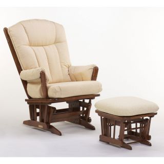 Dutailier Grand Wood Glider with Optional Ottoman   Chestnut/Yellow   Indoor Rocking Chairs