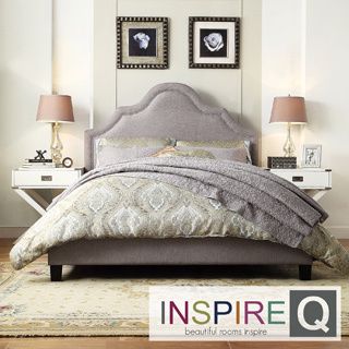 Inspire Q Inspire Q Fletcher Grey Linen Nail Head Arch Curved Upholstered King size Bed Grey Size King