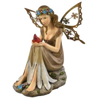 Moonrays Solar Powered LED Garden Fairy with Cardinal Statue   Solar Lights