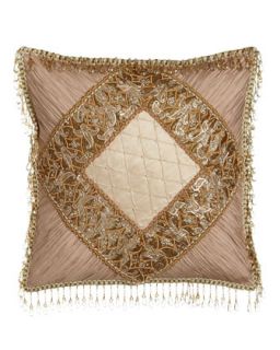 Pillow w/ Shirred Silk Corners & Bead Embellishment, 16Sq.