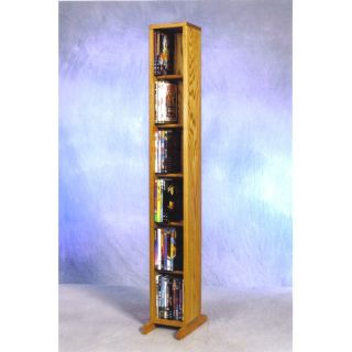 The Wood Shed Solid Oak 6 Row Dowel DVD Media Tower   7 in. Wide   Media Storage