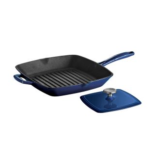Tramontina Gourmet Enameled Cast Iron 11 inch Grill Pan with Press   Gradated Cobalt   Griddle & Grill Pans
