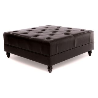Clinton Leather Tufted Ottoman   Brown   Ottomans