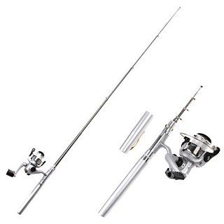 HDE Mini Pocket Fishing Rod/Reel (Silver)   Great for Trout  Spinning Rod And Reel Combos  Sports & Outdoors
