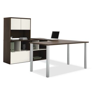 Bestar 50851 60 Contempo U Shaped Desk with Storage Unit   Tuxedo / Sandstone   Desks