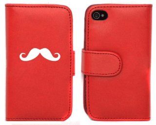 Red Apple iPhone 5 5S 5LP789 Leather Wallet Case Cover Mustache Cell Phones & Accessories