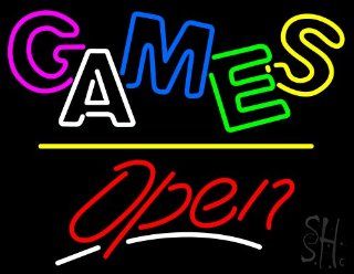 Games Script2 Open Yellow Line Outdoor Neon Sign 24" Tall x 31" Wide x 3.5" Deep  Business And Store Signs 