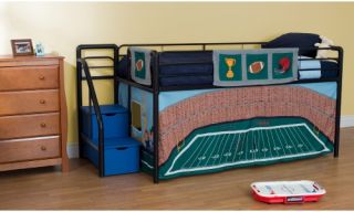 Football Stadium Junior Loft with Blue Steps and Storage   Black   Loft Beds