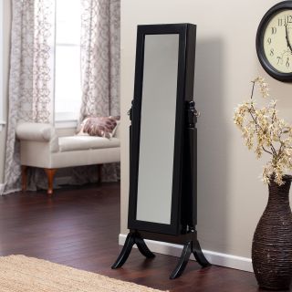 Heritage Jewelry Armoire Cheval Mirror   High Gloss Black   Floor Mirrors