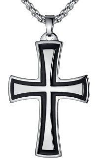 Stainless Steel Cross Pendant Necklace with 3.5mm Round Link Chain (Black and Silver Color)   G2004qy3 Jewelry