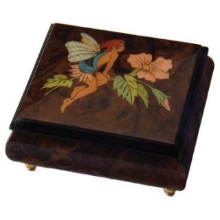 Fairy on Flower Walnut Music Box   Trinket Boxes