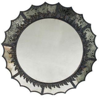 Round Sunburst Mirror with Leaf Decor   40.9 diam.in.   Wall Mirrors