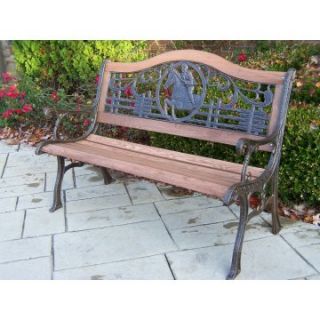 Oakland Living Horse Cast Iron and Wood Bench in Antique Bronze Finish   Outdoor Benches