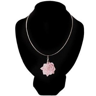 Silver Tone Pink Rose Wire Choker Necklace Jewelry