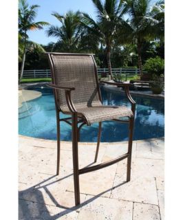 Hospitality Rattan Chub Cay 30 in. Patio Sling Stackable Barstool   Dark Bronze   Bistro Chairs