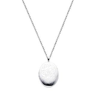 Sterling Silver Engraved Locket Pendant (1" or 25mm Height) with 1.5mm Rolo Cable Chain   18" Inches Locket Necklaces Jewelry