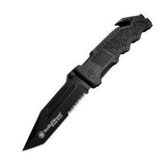 Smith & Wesson SWBG2TS Border Guard 2 Rescue Knife with 40% Serrated Tanto Blade, Glass Break, and Seatbelt Cutter, Black