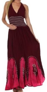 Sakkas 793ANP Batik Adjustable Halter Long Maxi Dress   Chocolate / Pink   One Size