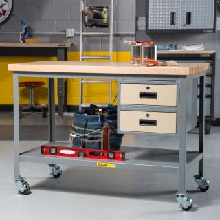 Little Giant Butcher Block Top Mobile Workbench with Drawers   Workbenches