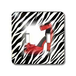 3dRose LLC lsp_100558_2 Zebra Print with Red High Heel Superimposed Double Toggle Switch   Electrical Switches  