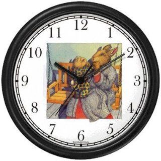 Mommy & Baby Bunny Rabbit on Porch Swinging Chair or Bench   from Hush Little Baby by Artist Sylvia Long Wall Clock by WatchBuddy Timepieces (Black Frame)  