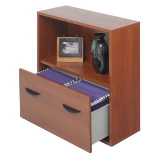 Safco Lateral Filing Cabinet with Bookshelf   Cherry   File Cabinets